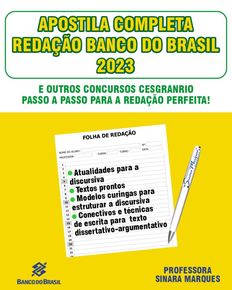 Apostila Completa RedaÇÃo Banco Do Brasil 2023 Sinara Marques 4412